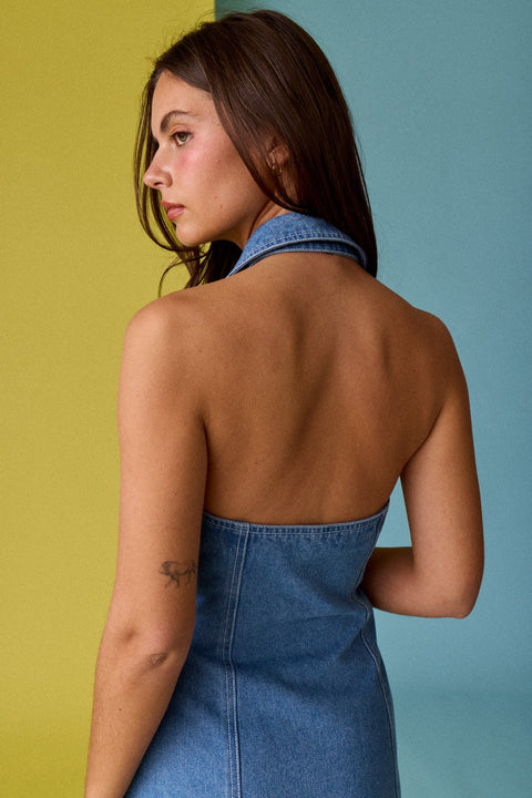Denim Halter Mini Dress