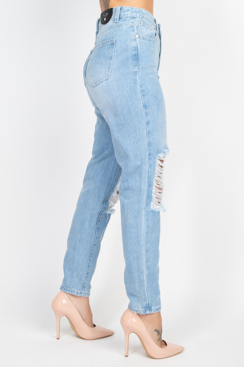 High Rise Distressed Denim Jeans