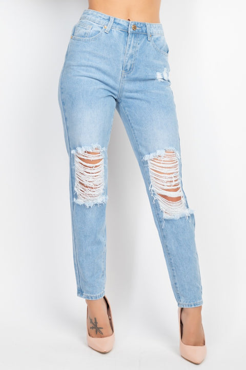 High Rise Distressed Denim Jeans