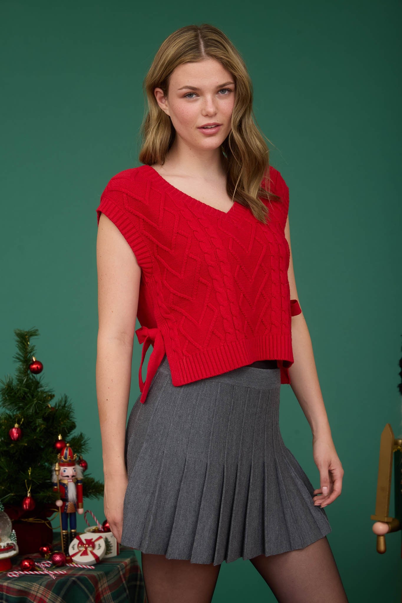 Tara Cable Knit Tie Sweater Vest