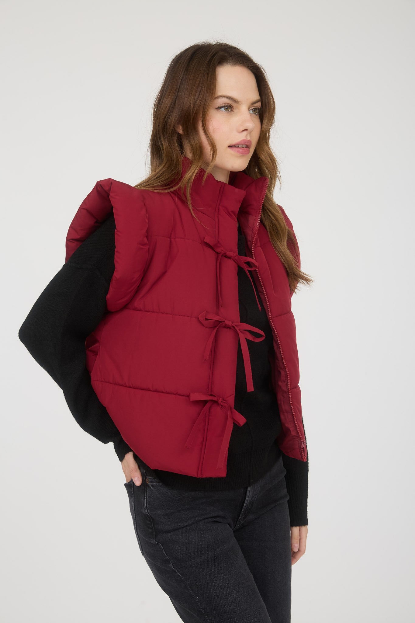 Jacy Flutter Sleeve Bow Puffer Vest