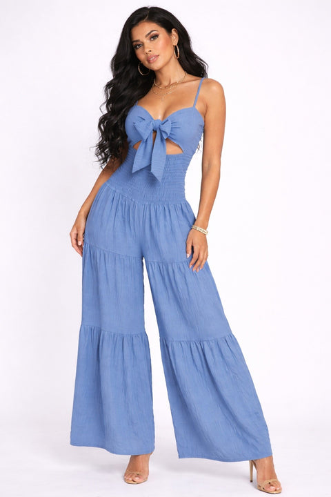 Gianna Smocked Jumpsuit (Denim)