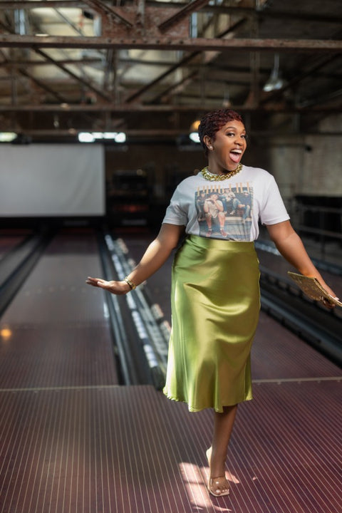 Josie High Waisted Satin Skirt (Kiwi)