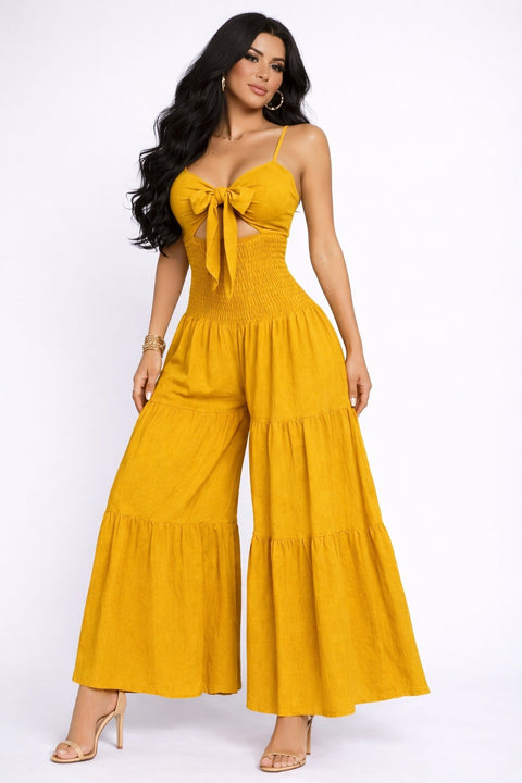 Gianna Smocked Jumpsuit (Mustard)