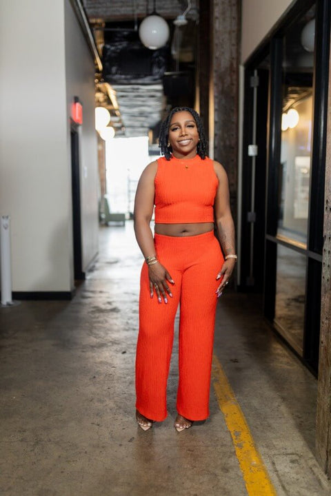 Kyra Crinkle Matching Set- Tomato Red