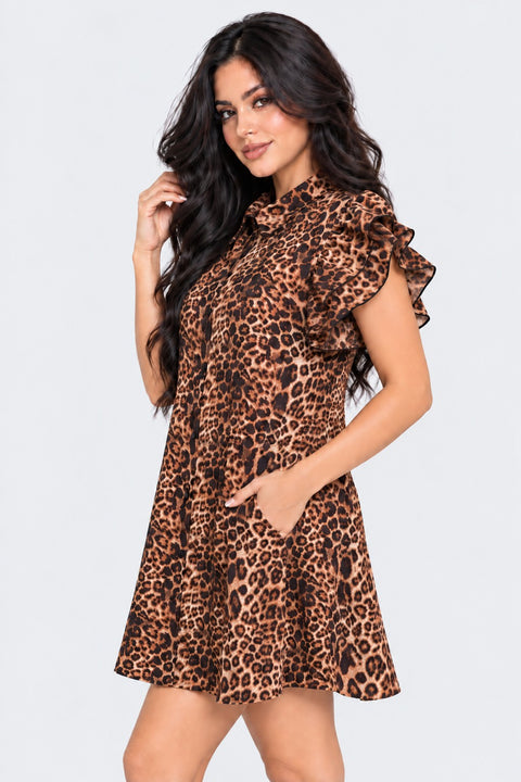 Animal Print Midi Dress w/Pockets