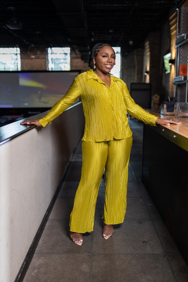 Aubrey Pleated Pant Set (Lime)