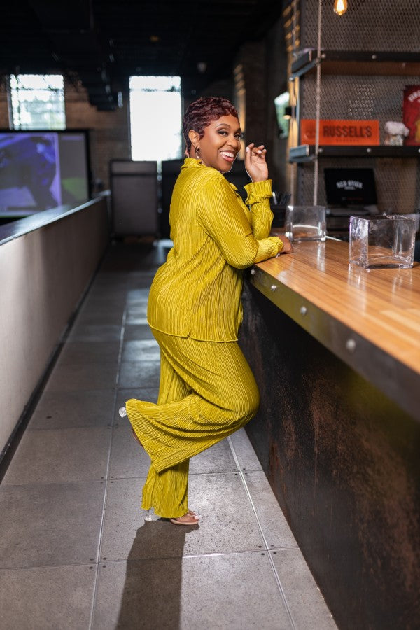 Aubrey Pleated Pant Set (Lime)