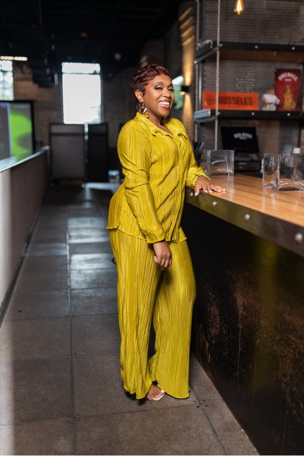 Aubrey Pleated Pant Set (Lime)