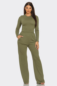 Olive Textured Pant Set