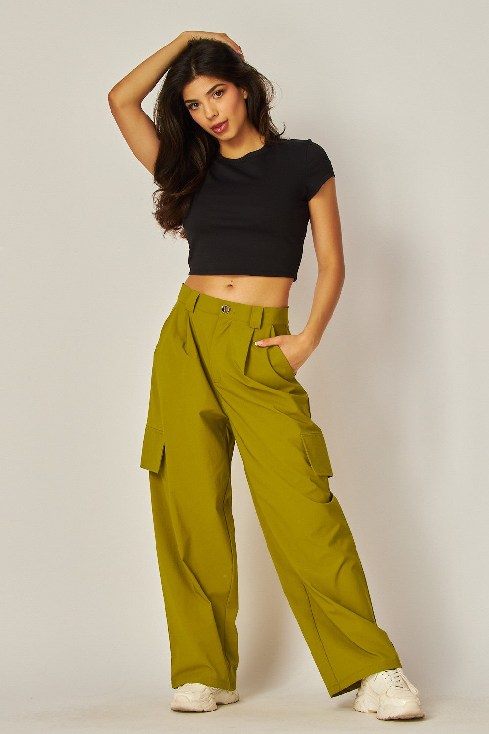 Woven Wide Leg Cargo Pants