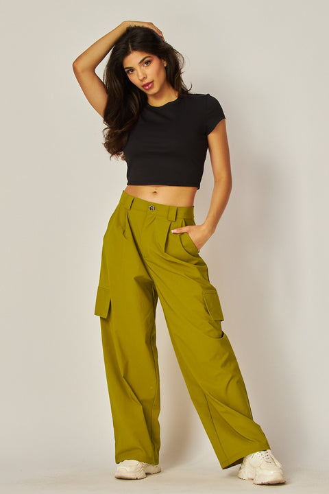 Woven Wide Leg Cargo Pants